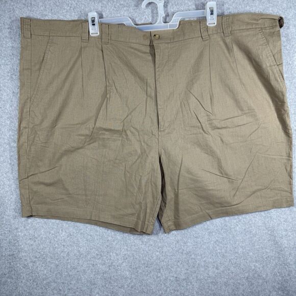 HB Harbor Bay Sport Mens Chino Shorts Size 58x8.5 Tan Linen Cotton Pleated - Picture 1 of 9